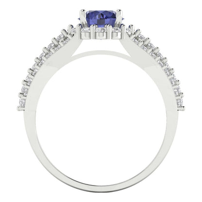 1.83 cttw Simulated Tanzanite Hidden Halo Engagement Ring - Solid White Gold (VVS1, Round Cut,6.5mm)