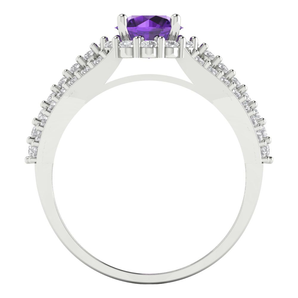 1.83 cttw Natural Amethyst Hidden Halo Engagement Ring - Solid Gold (Round Cut,6.5mm)