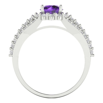 1.83 cttw Natural Amethyst Hidden Halo Engagement Ring - Solid Gold (Round Cut,6.5mm)