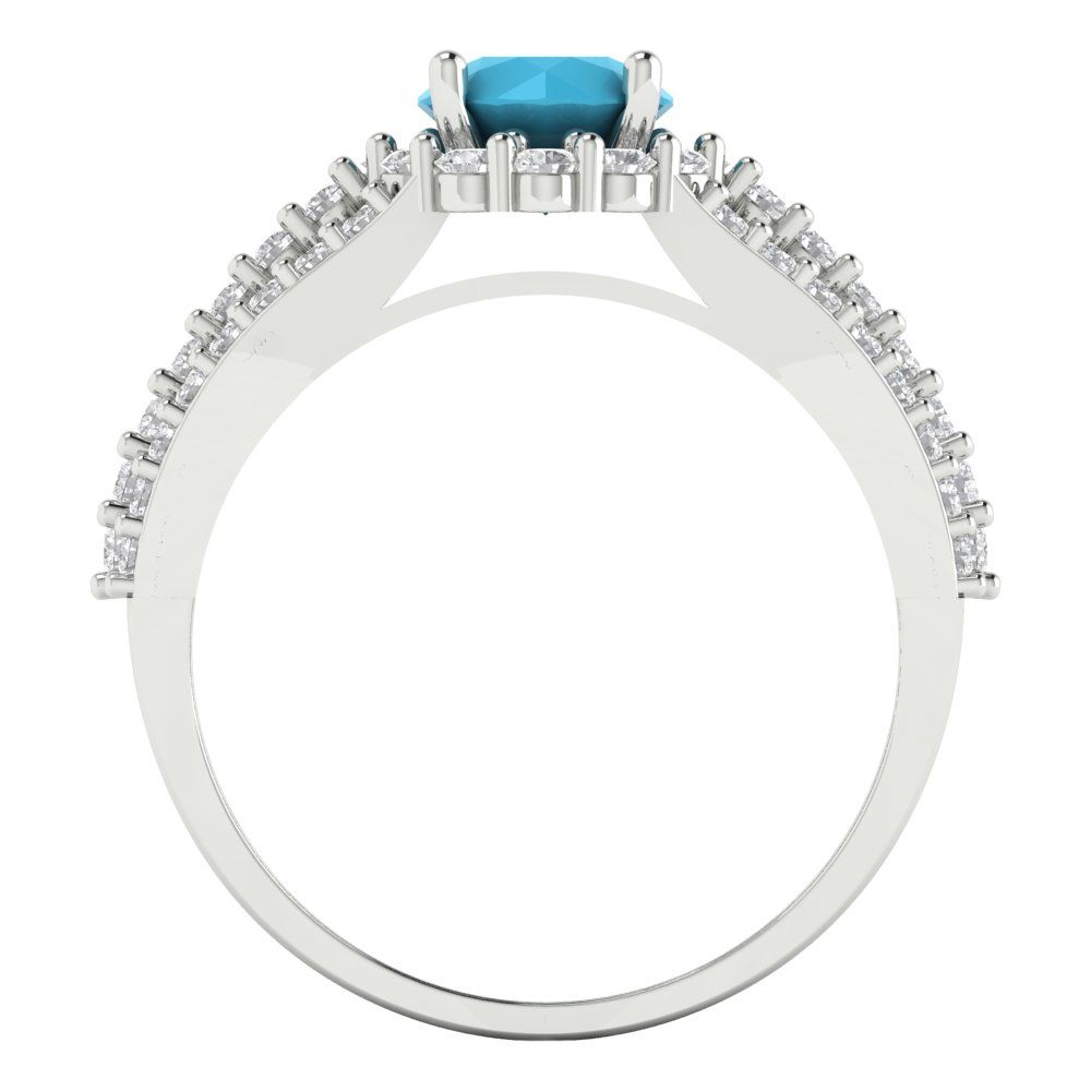 1.83 cttw Simulated Turquoise Hidden Halo Engagement Ring - Solid Gold (Round Cut,6.5mm)