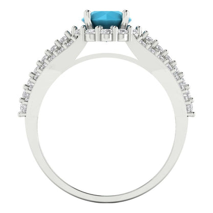 1.83 cttw Simulated Turquoise Hidden Halo Engagement Ring - Solid Gold (Round Cut,6.5mm)