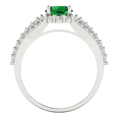 1.83 cttw Simulated Emerald Hidden Halo Engagement Ring - Solid Gold (Round Cut,6.5mm)