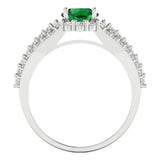 1.76 ct Brilliant Round Cut Simulated Emerald Stone White Gold Halo Solitaire with Accents Ring