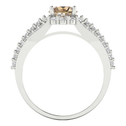 1.83 cttw Yellow Moissanite Hidden Halo Engagement Ring - Solid White Gold (VVS1, Round Cut,6.5mm)