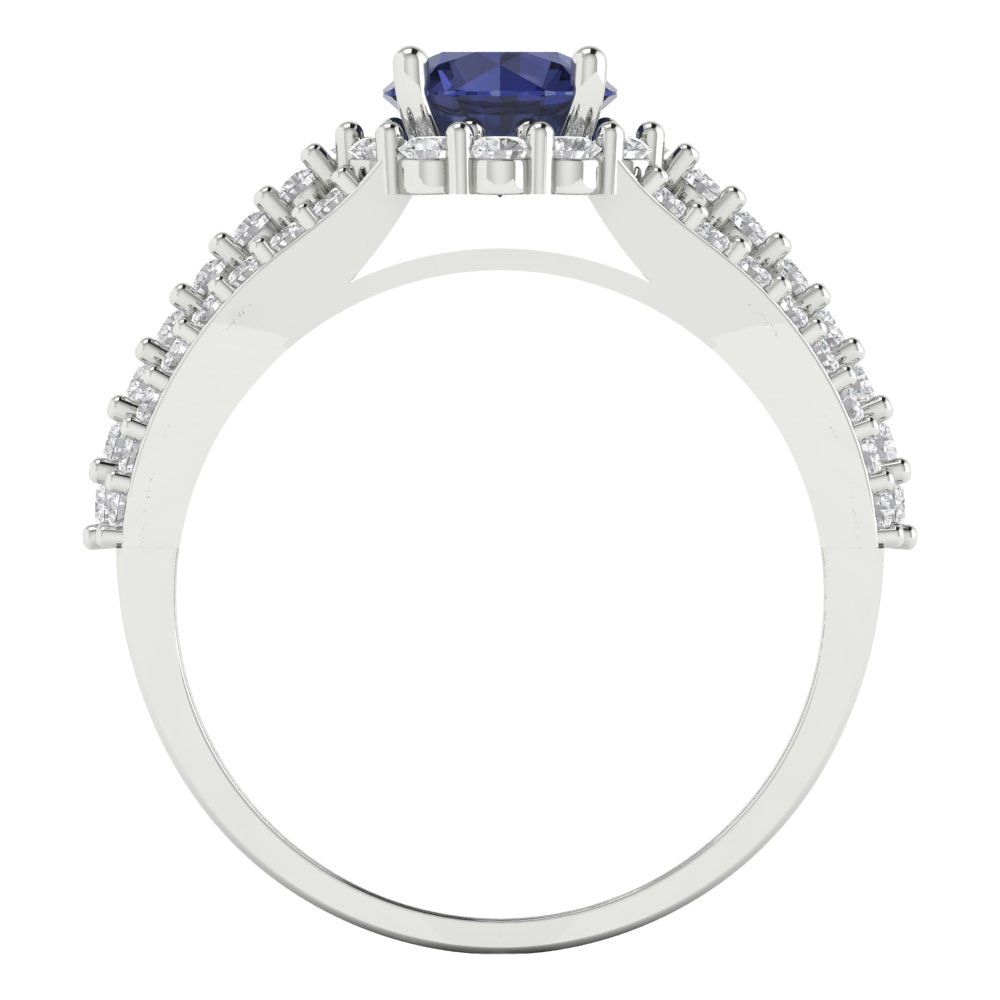 1.83 cttw Simulated Blue Sapphire Hidden Halo Engagement Ring - Solid Gold (Round Cut,6.5mm)