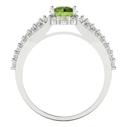 1.83 cttw Natural Peridot Hidden Halo Engagement Ring - Solid Gold (Round Cut,6.5mm)