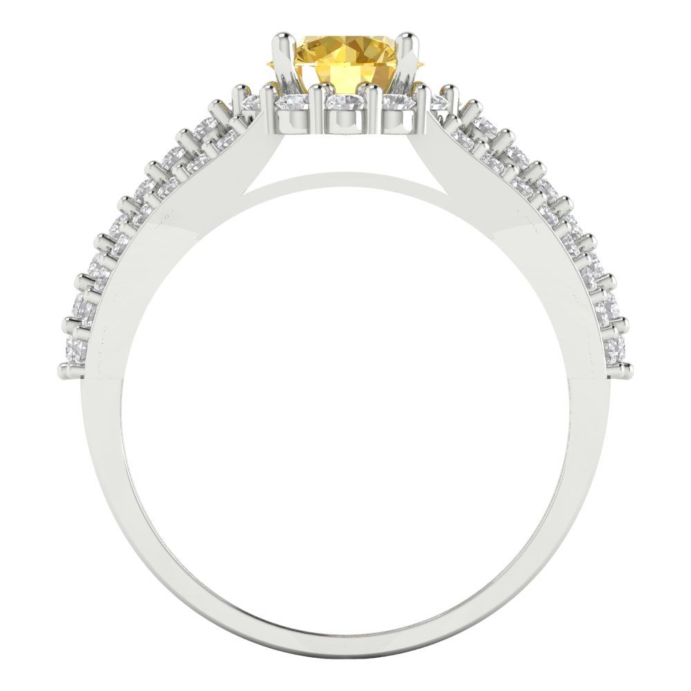 1.83 cttw Zirconia Simulated Yellow Diamond Hidden Halo Engagement Ring - Solid Gold (VVS1, Round Cut,6.5mm)