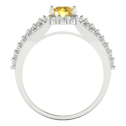 1.83 cttw Zirconia Simulated Yellow Diamond Hidden Halo Engagement Ring - Solid Gold (VVS1, Round Cut,6.5mm)