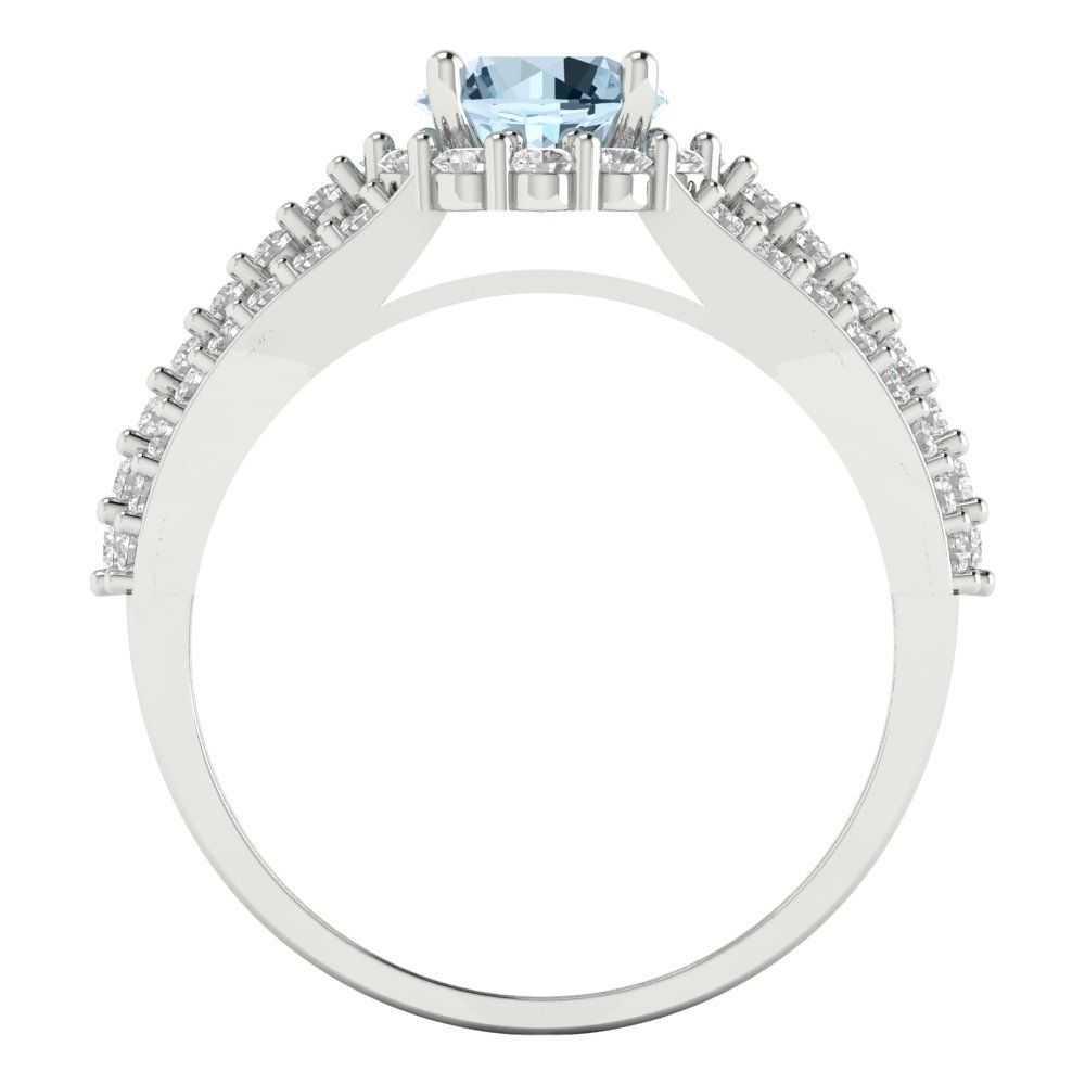 1.83 cttw Natural Aquamarine Hidden Halo Engagement Ring - Solid White Gold (VVS1, Round Cut,6.5mm)