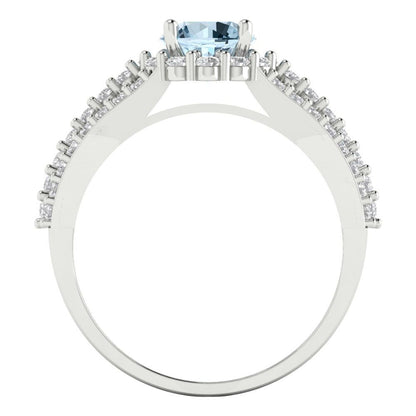1.83 cttw Natural Aquamarine Hidden Halo Engagement Ring - Solid White Gold (VVS1, Round Cut,6.5mm)