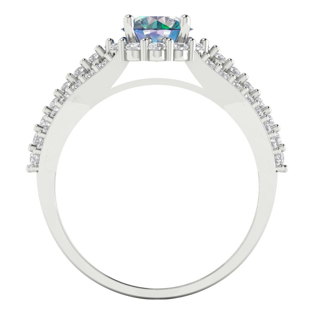 1.83 cttw Blue Moissanite Hidden Halo Engagement Ring - Solid White Gold (VVS1, Round Cut,6.5mm)