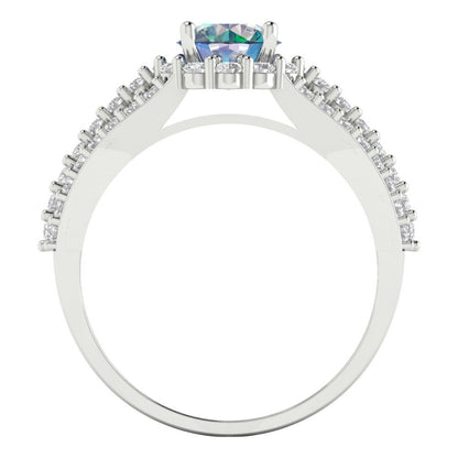 1.83 cttw Blue Moissanite Hidden Halo Engagement Ring - Solid White Gold (VVS1, Round Cut,6.5mm)