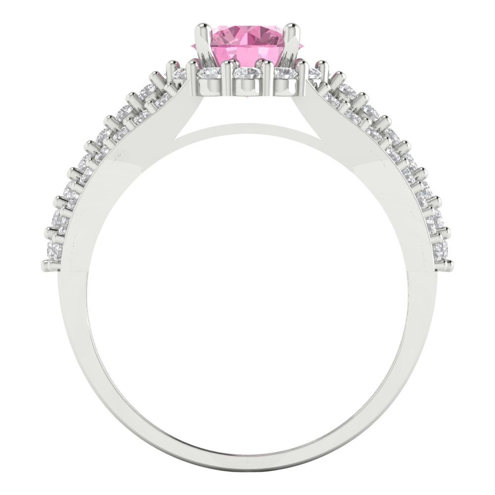 1.83 cttw Zirconia Simulated Pink Diamond Hidden Halo Engagement Ring - Solid Gold (VVS1, Round Cut,6.5mm)