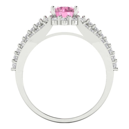 1.83 cttw Zirconia Simulated Pink Diamond Hidden Halo Engagement Ring - Solid Gold (VVS1, Round Cut,6.5mm)