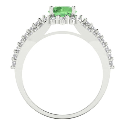 1.83 cttw Zirconia Simulated Green Diamond Hidden Halo Engagement Ring - Solid Gold (VVS1, Round Cut,6.5mm)