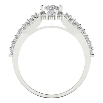 1.83 cttw White Sapphire Hidden Halo Engagement Ring - Solid Gold (Round Cut,6.5mm)