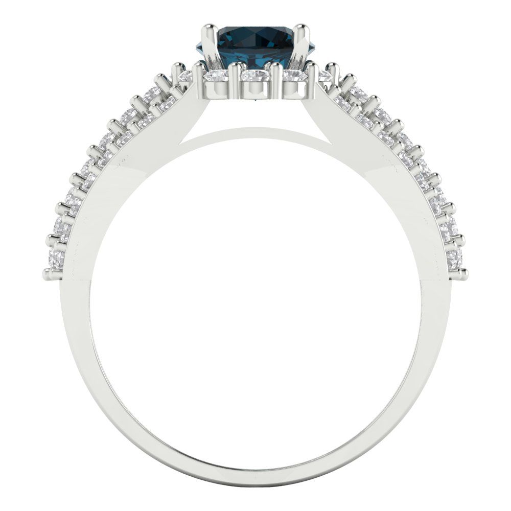 1.83 cttw Natural London Blue Topaz Hidden Halo Engagement Ring - Solid Gold (Round Cut,6.5mm)