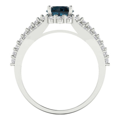 1.83 cttw Natural London Blue Topaz Hidden Halo Engagement Ring - Solid Gold (Round Cut,6.5mm)