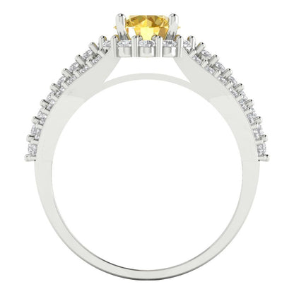 1.83 cttw Natural Citrine Hidden Halo Engagement Ring - Solid Gold (Round Cut,6.5mm)