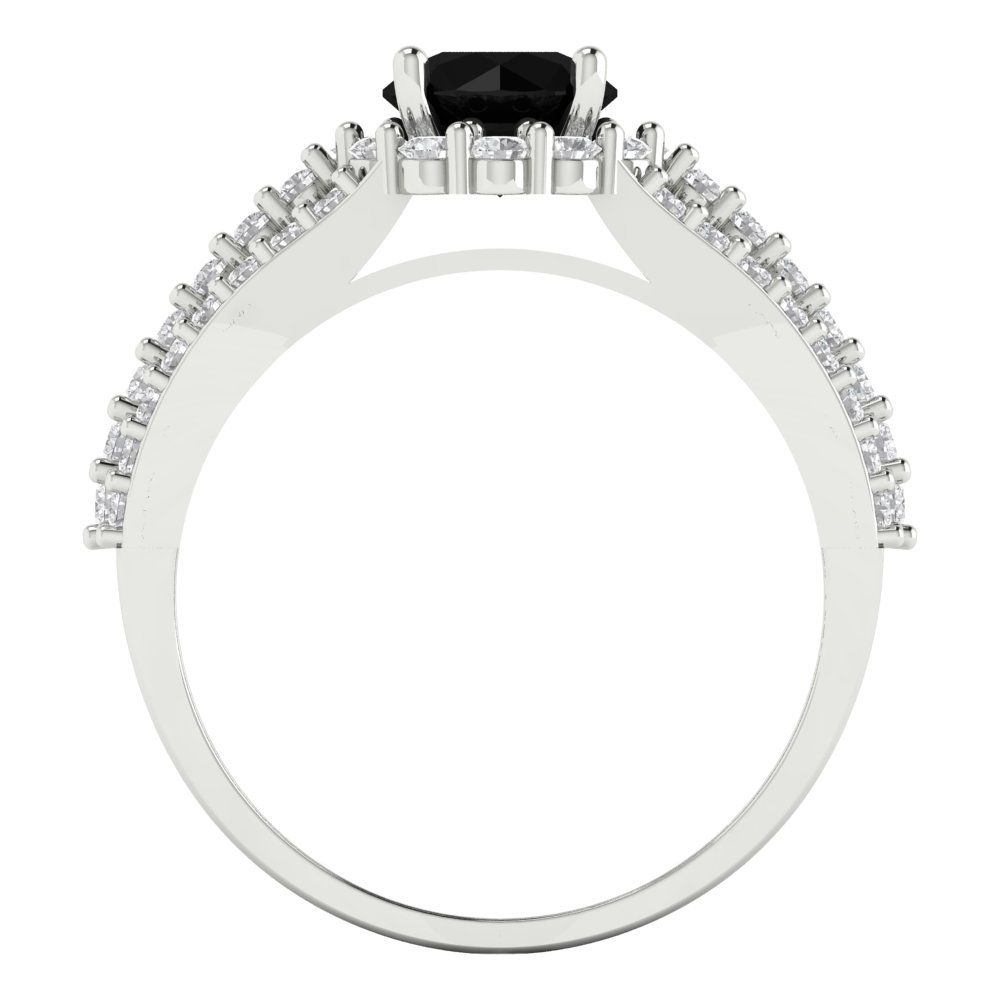 1.83 cttw Natural Onyx Hidden Halo Engagement Ring - Solid Gold (Round Cut,6.5mm)