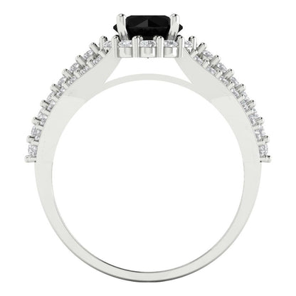 1.83 cttw Natural Onyx Hidden Halo Engagement Ring - Solid Gold (Round Cut,6.5mm)