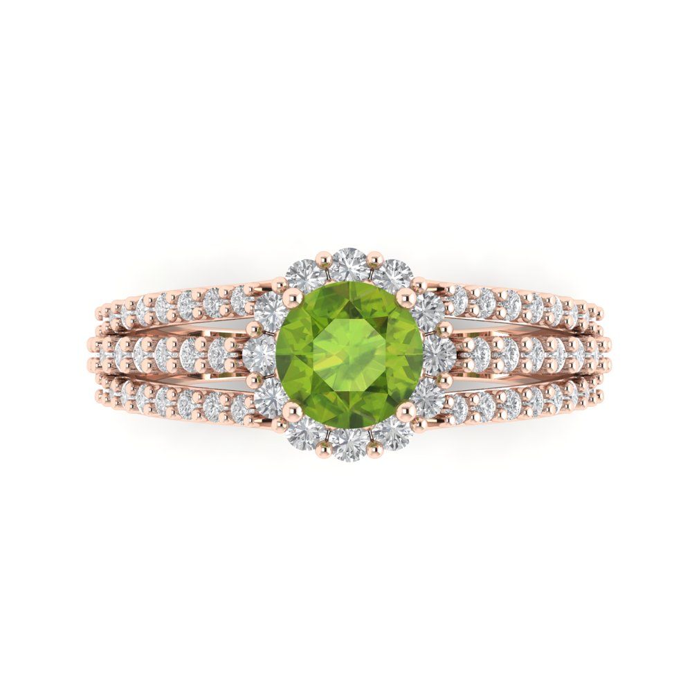 1.83 cttw Natural Peridot Hidden Halo Engagement Ring - Solid Gold (Round Cut,6.5mm)