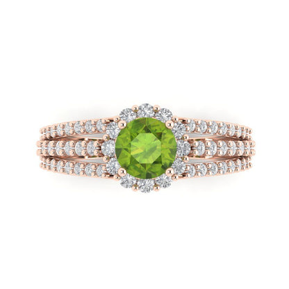 1.83 cttw Natural Peridot Hidden Halo Engagement Ring - Solid Gold (Round Cut,6.5mm)