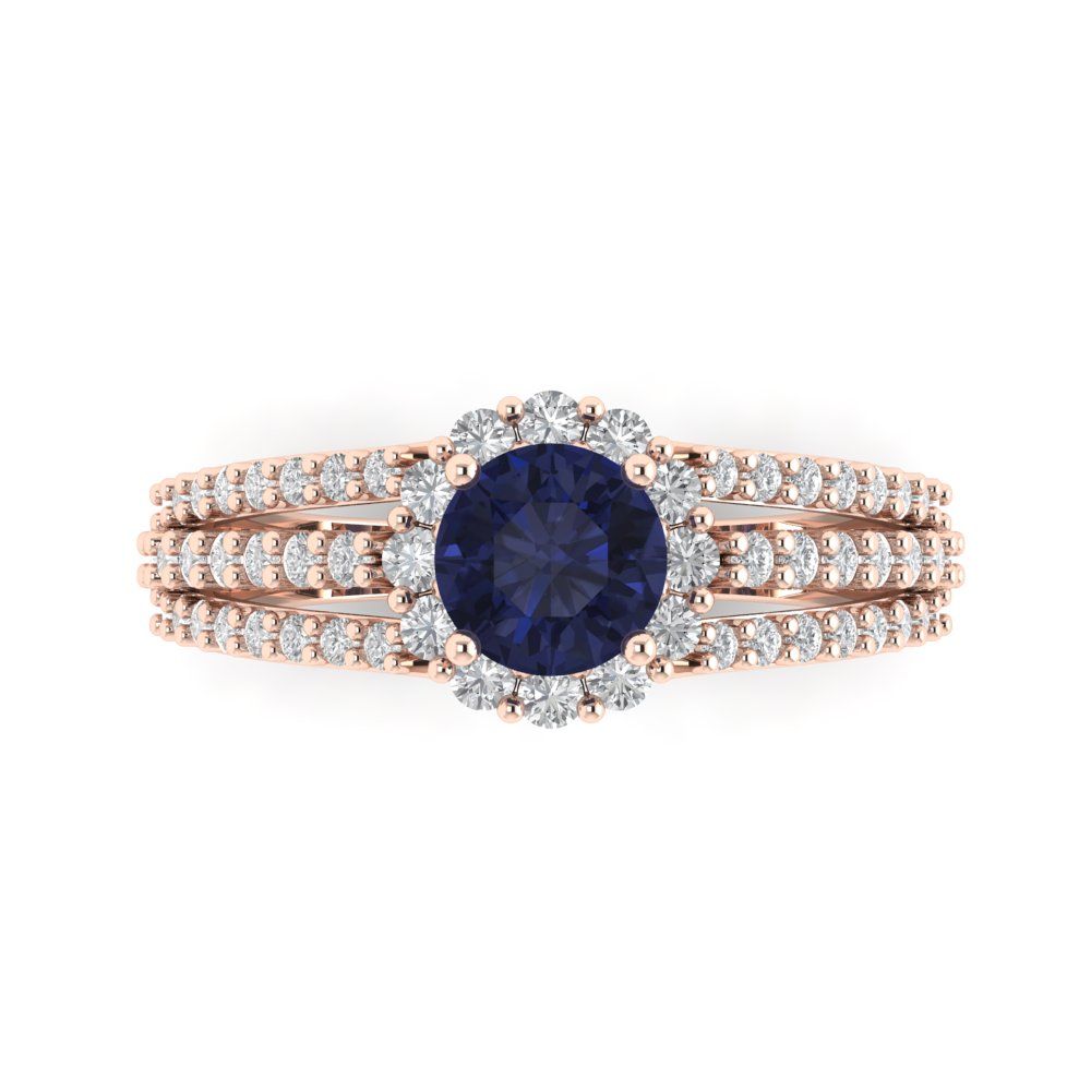 1.83 cttw Simulated Blue Sapphire Hidden Halo Engagement Ring - Solid Gold (Round Cut,6.5mm)