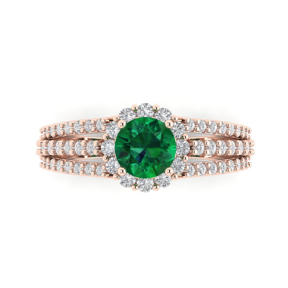1.83 cttw Simulated Emerald Hidden Halo Engagement Ring - Solid Gold (Round Cut,6.5mm)