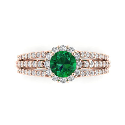 1.83 cttw Simulated Emerald Hidden Halo Engagement Ring - Solid Gold (Round Cut,6.5mm)