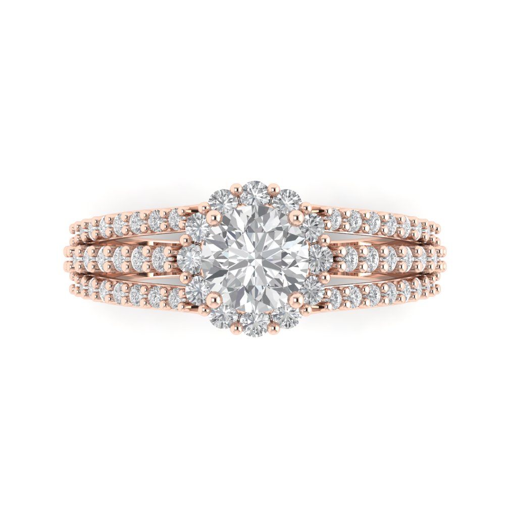 1.76 ct Brilliant Round Cut Natural Diamond Stone Clarity VS1-2 Color G-H Rose Gold Halo Solitaire with Accents Ring