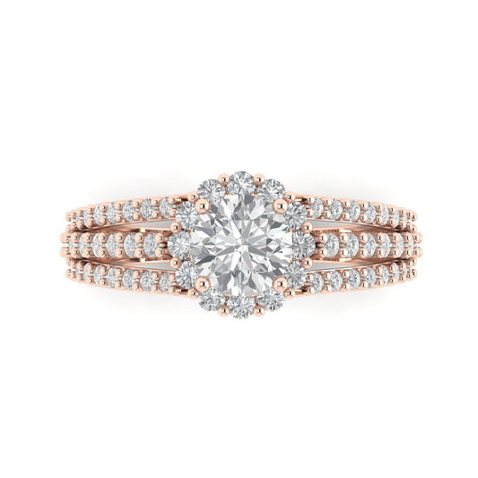 1.83 cttw White Sapphire Hidden Halo Engagement Ring - Solid Rose Gold (VVS1, Round Cut,6.5mm)