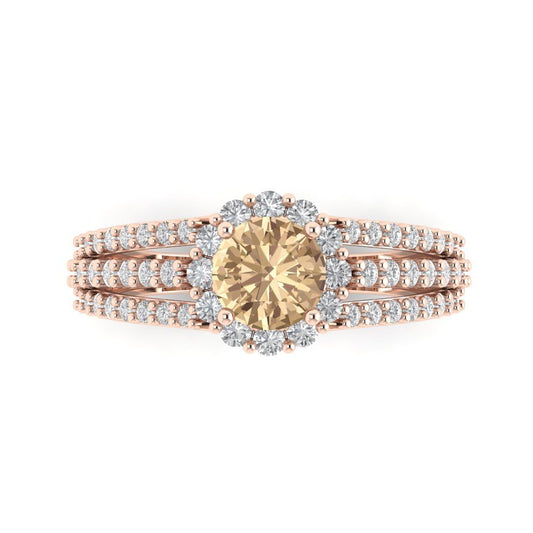 1.83 cttw Yellow Moissanite Hidden Halo Engagement Ring - Solid Rose Gold (VVS1, Round Cut,6.5mm)