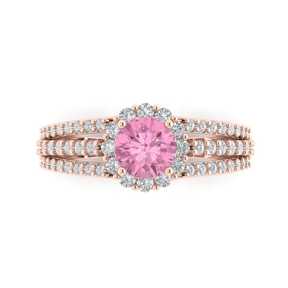 1.83 cttw Zirconia Simulated Pink Diamond Hidden Halo Engagement Ring - Solid Gold (VVS1, Round Cut,6.5mm)