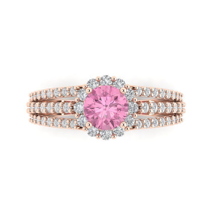 1.83 cttw Zirconia Simulated Pink Diamond Hidden Halo Engagement Ring - Solid Gold (VVS1, Round Cut,6.5mm)