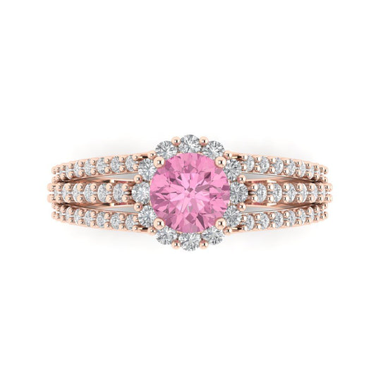 1.83 cttw Zirconia Simulated Pink Diamond Hidden Halo Engagement Ring - Solid Rose Gold (VVS1, Round Cut,6.5mm)
