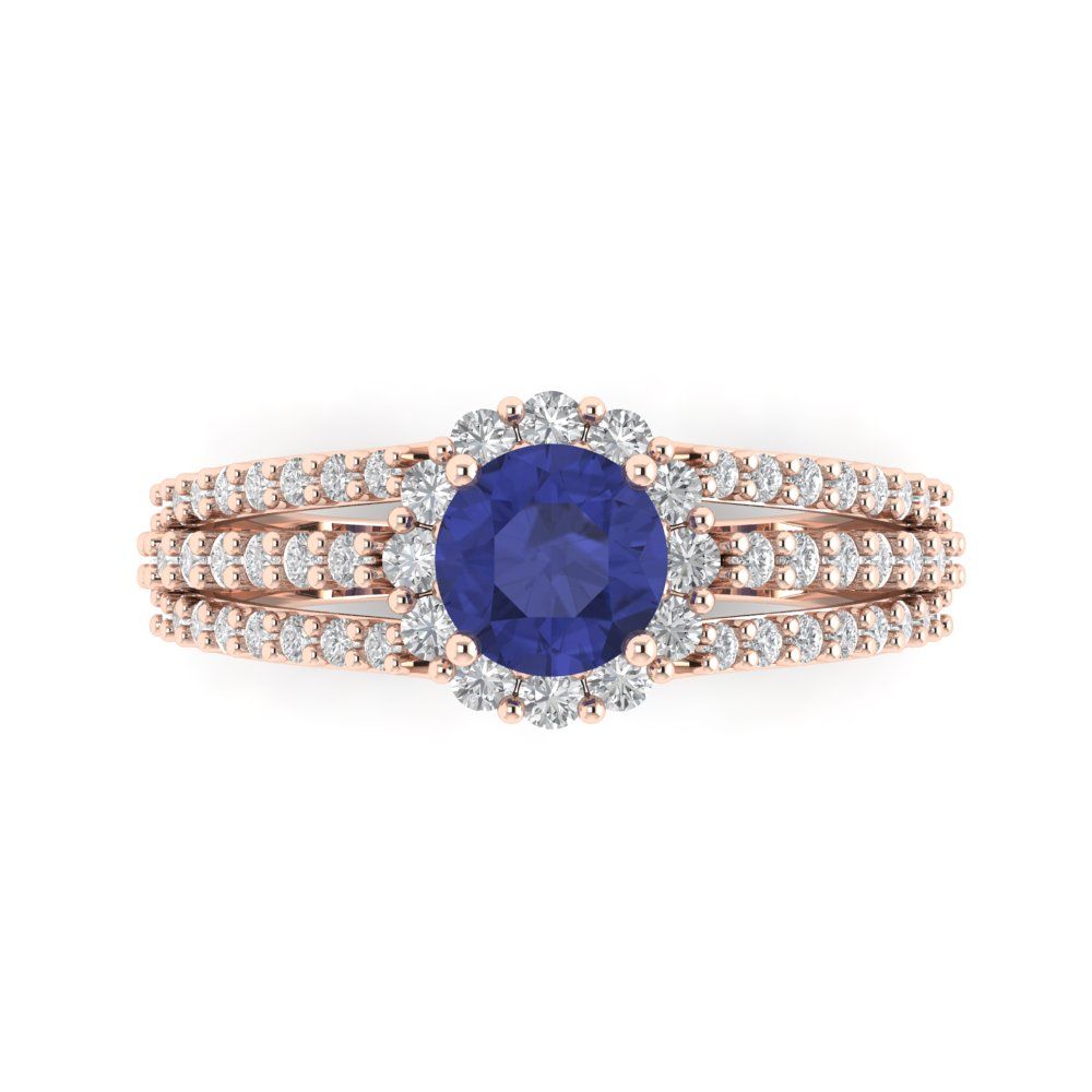 1.83 cttw Simulated Tanzanite Hidden Halo Engagement Ring - Solid Gold (Round Cut,6.5mm)