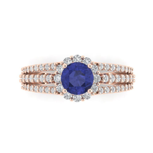 1.83 cttw Simulated Tanzanite Hidden Halo Engagement Ring - Solid Rose Gold (VVS1, Round Cut,6.5mm)