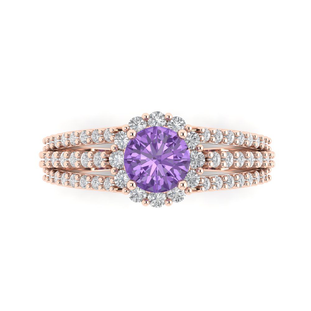 1.83 cttw Simulated Alexandrite Hidden Halo Engagement Ring - Solid Gold (Round Cut,6.5mm)