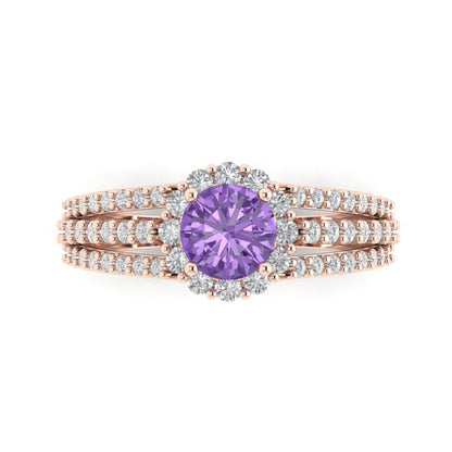 1.83 cttw Simulated Alexandrite Hidden Halo Engagement Ring - Solid Gold (Round Cut,6.5mm)