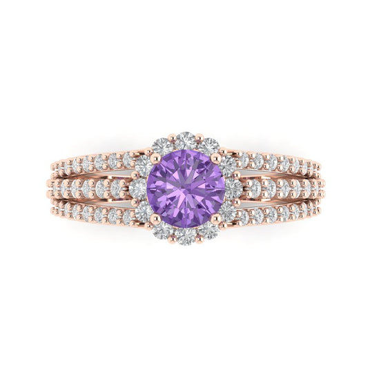 1.83 cttw Simulated Alexandrite Hidden Halo Engagement Ring - Solid Rose Gold (VVS1, Round Cut,6.5mm)