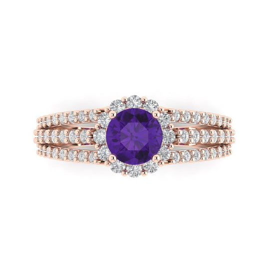 1.83 cttw Natural Amethyst Hidden Halo Engagement Ring - Solid Rose Gold (VVS1, Round Cut,6.5mm)