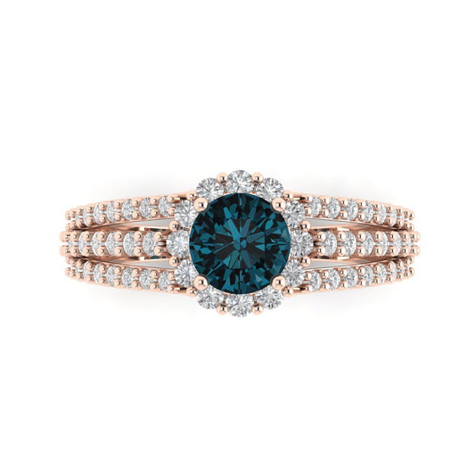 1.83 cttw Natural London Blue Topaz Hidden Halo Engagement Ring - Solid Rose Gold (VVS1, Round Cut,6.5mm)