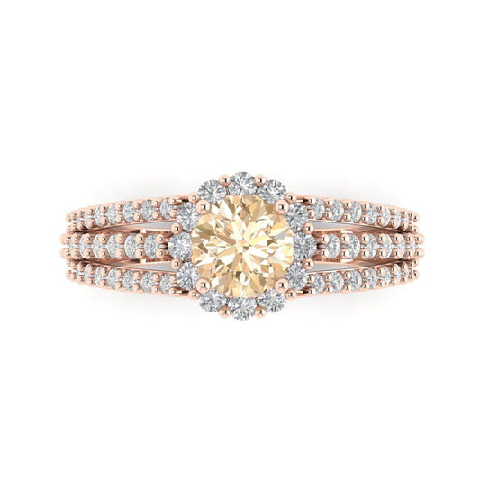 1.83 cttw Natural Morganite Hidden Halo Engagement Ring - Solid Rose Gold (VVS1, Round Cut,6.5mm)