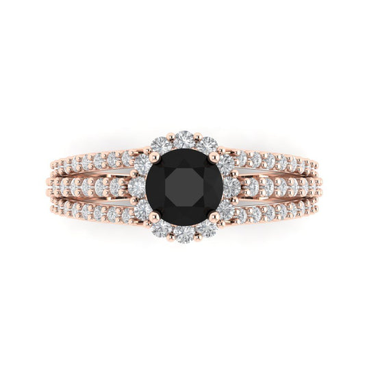 1.83 cttw Natural Onyx Hidden Halo Engagement Ring - Solid Rose Gold (VVS1, Round Cut,6.5mm)