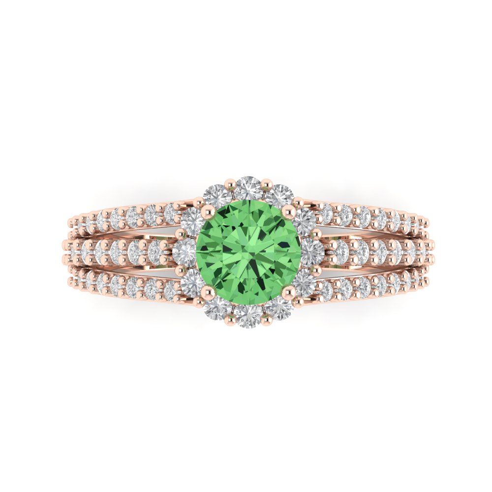 1.83 cttw Zirconia Simulated Green Diamond Hidden Halo Engagement Ring - Solid Gold (VVS1, Round Cut,6.5mm)