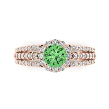 1.83 cttw Zirconia Simulated Green Diamond Hidden Halo Engagement Ring - Solid Gold (VVS1, Round Cut,6.5mm)