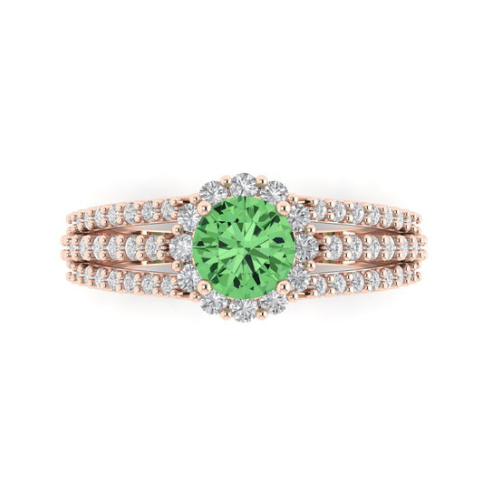 1.83 cttw Zirconia Simulated Green Diamond Hidden Halo Engagement Ring - Solid Rose Gold (VVS1, Round Cut,6.5mm)