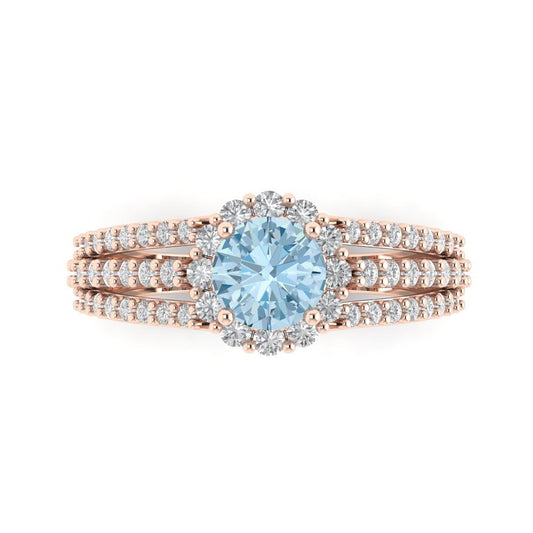 1.83 cttw Natural Sky Blue Topaz Hidden Halo Engagement Ring - Solid Rose Gold (VVS1, Round Cut,6.5mm)