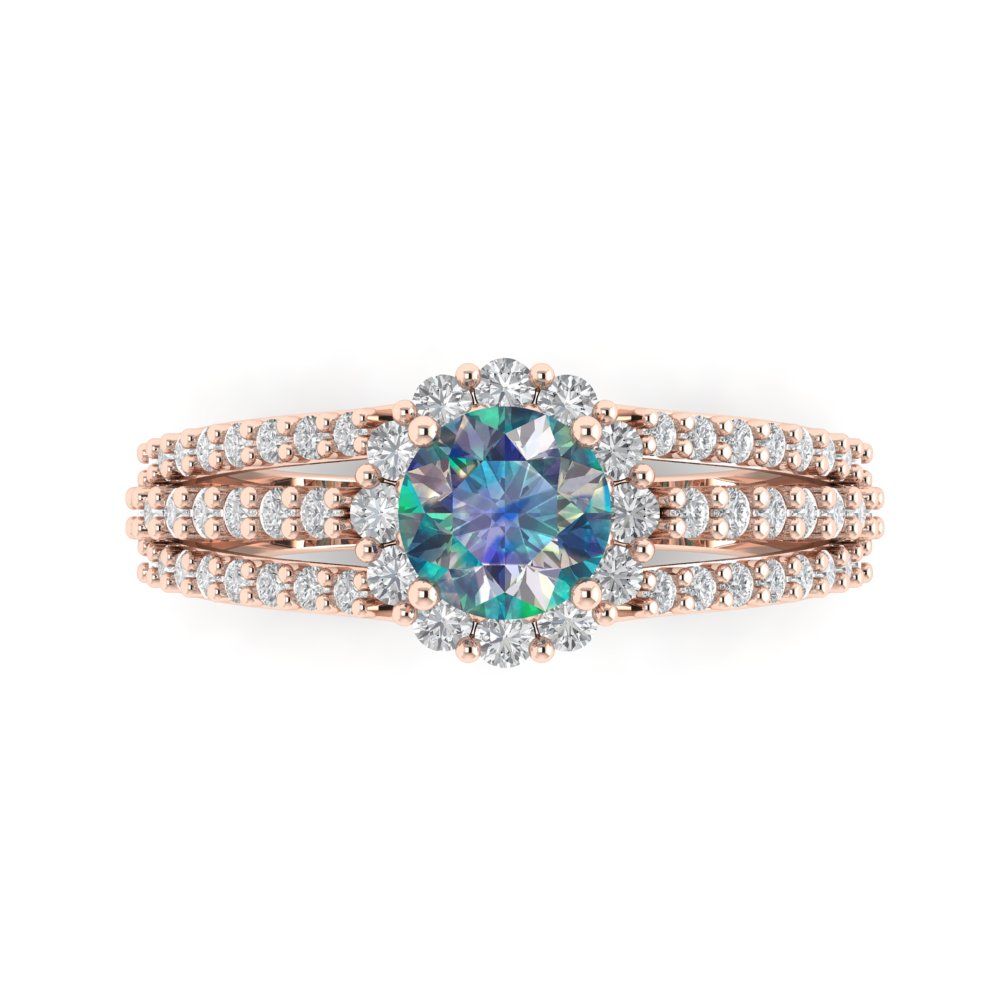 1.83 cttw Blue Moissanite Hidden Halo Engagement Ring - Solid Gold (Round Cut,6.5mm)